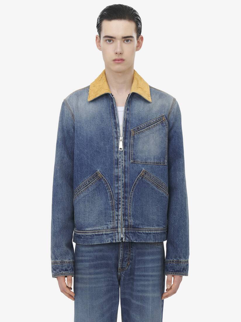 Veste en Denim À Col en Veau Velours