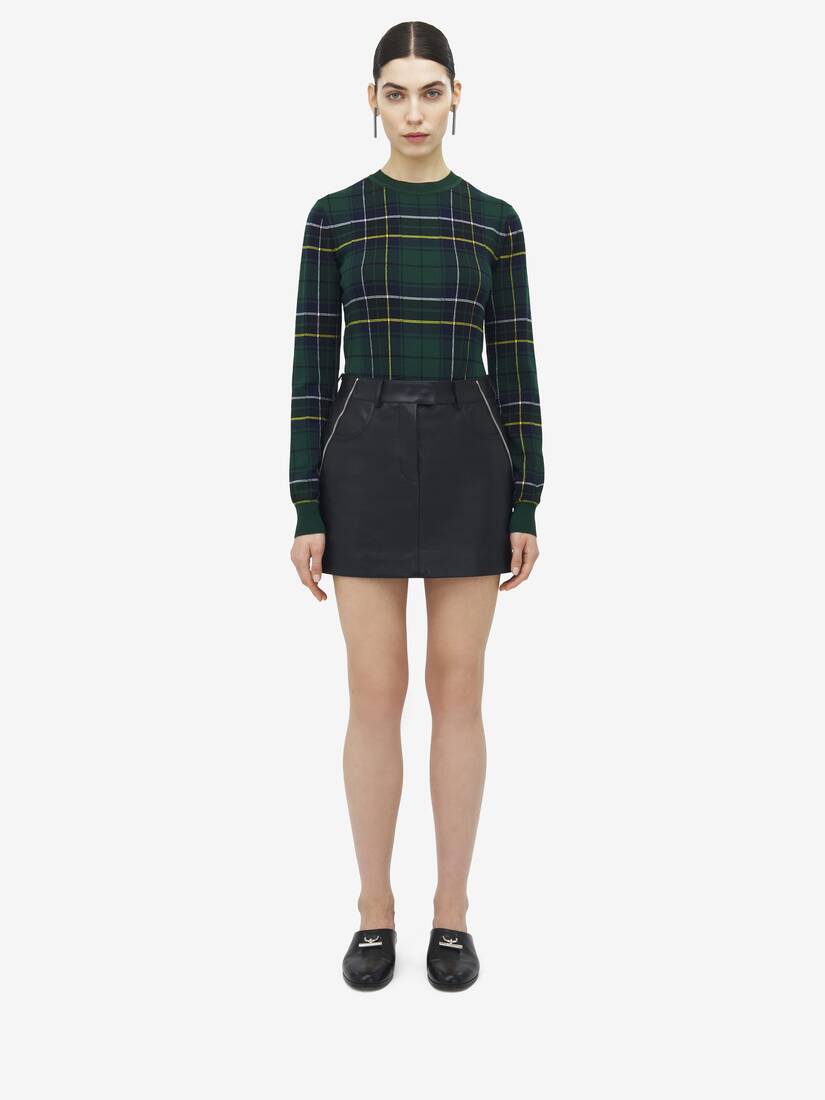 Zip Detail Leather Mini Skirt