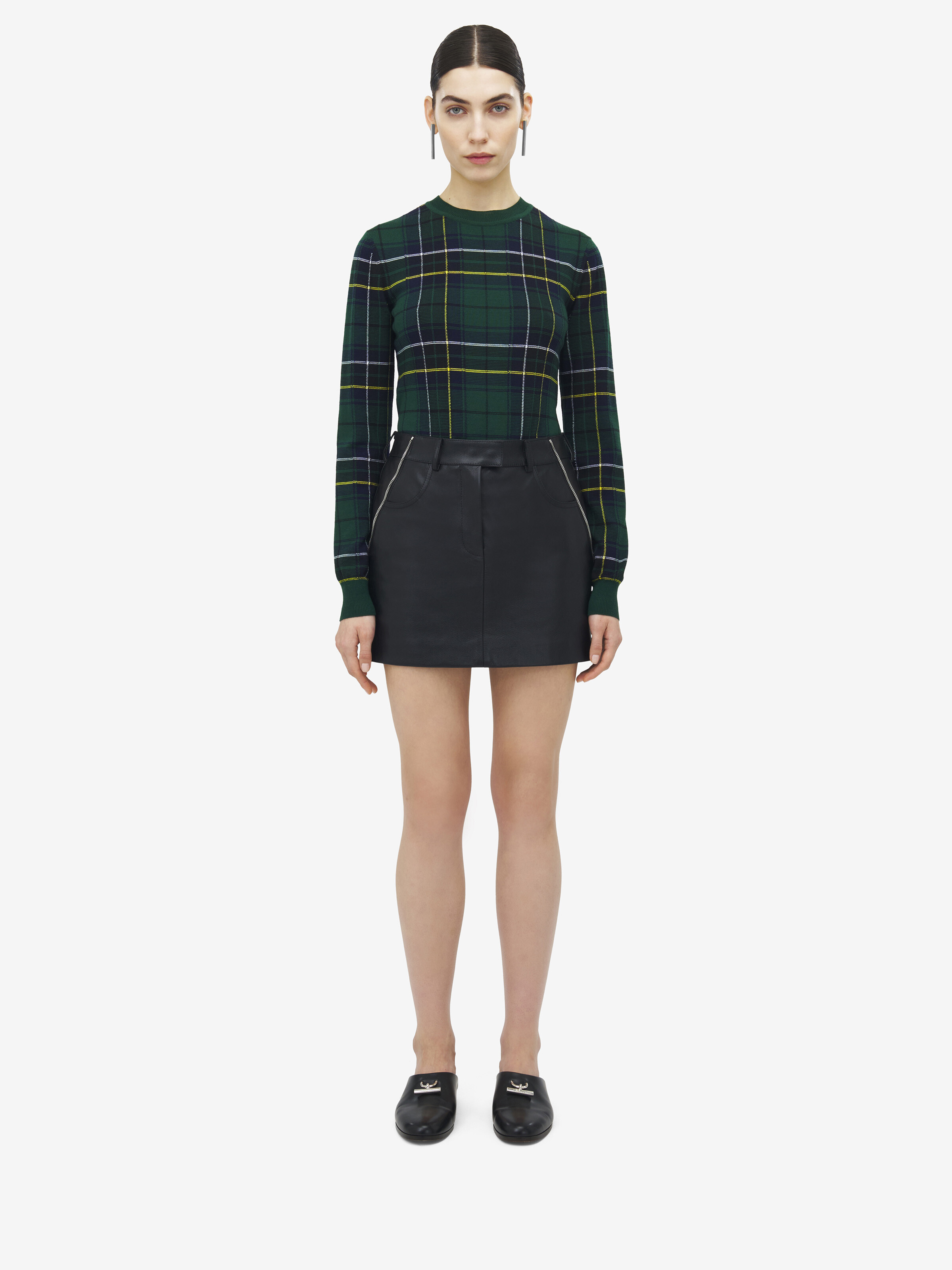 Zip Detail Leather Mini Skirt