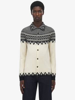 Men's Fair Isle Polo Cardigan in Brown | Alexander McQueen US