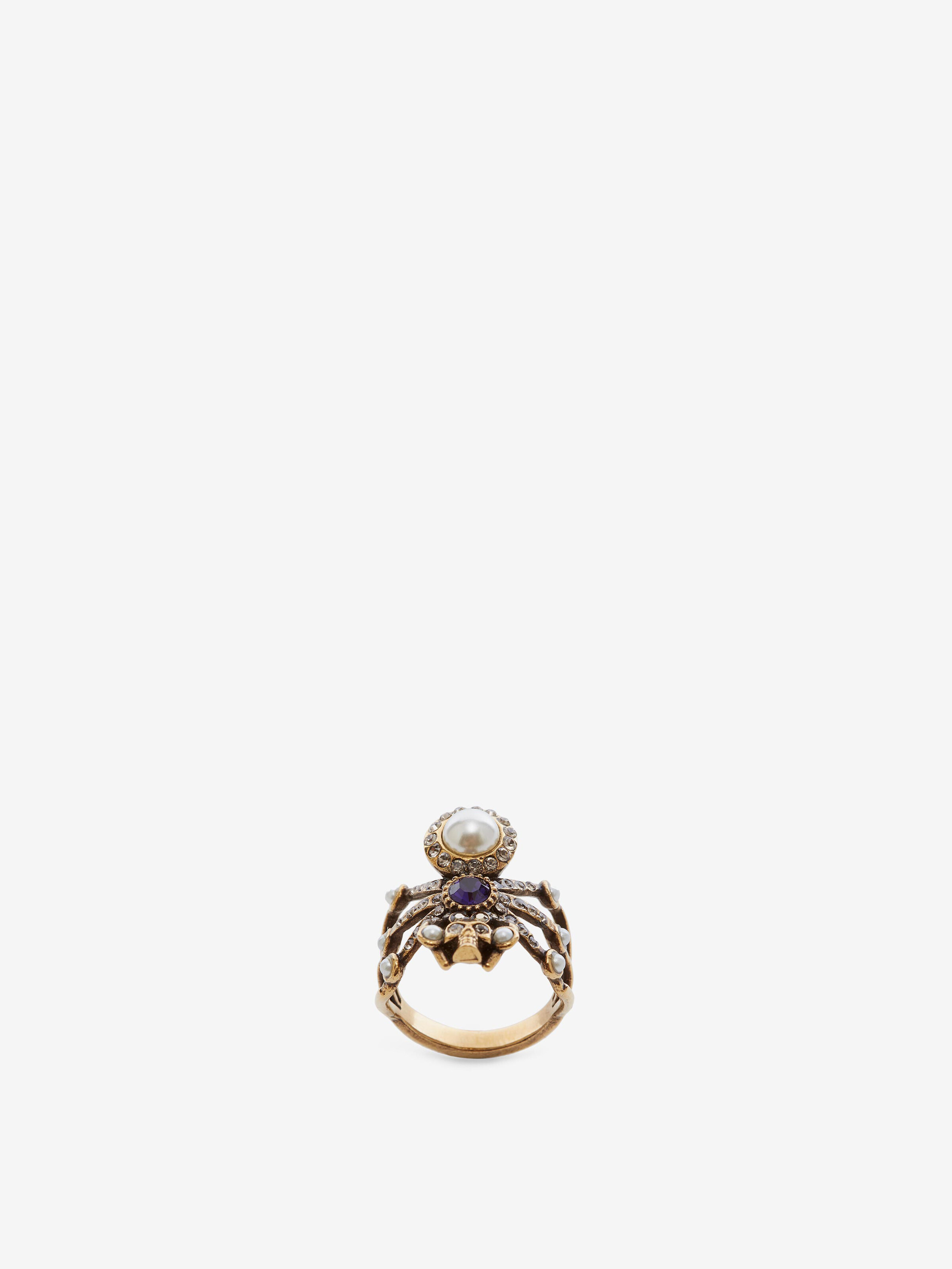 Alexander Mcqueen Embellished Spider Ring In Antique Gold
