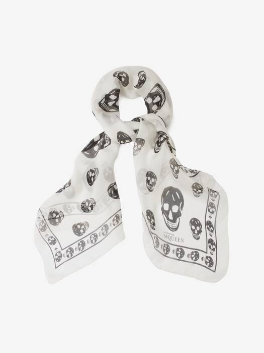 ALEXANDER McQUEEN シルク　ストール　スカル　ブラック　ホワイト Alexander McQueen アレキサンダー・マックイーン スカル