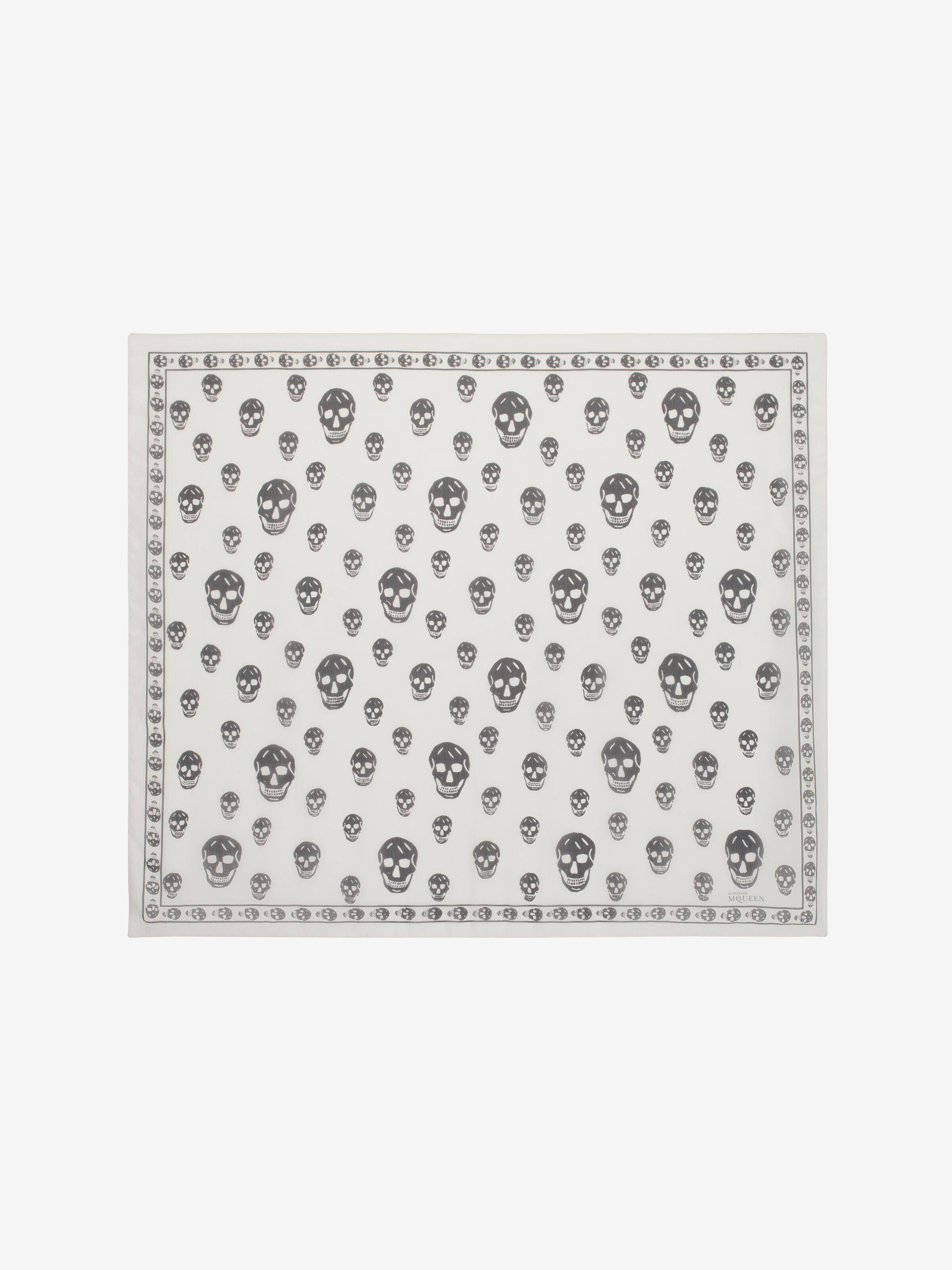 Classic Silk Chiffon Skull Scarf in Ivory/Black in 100% Silk | Alexander McQueen - image 1