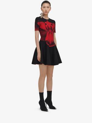 Ethereal Orchid Mini Dress in Black/Red | Alexander McQueen GB