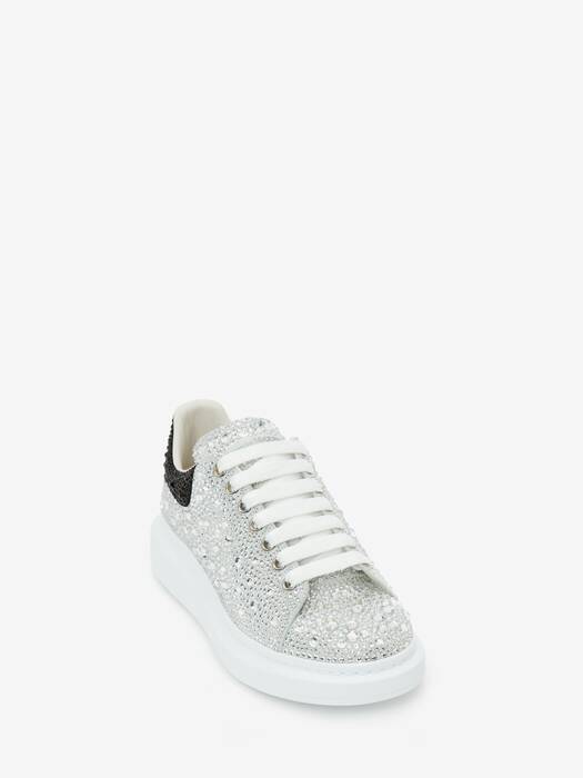 Crystal-embellished Oversized Sneaker in White/Black | Alexander McQueen US