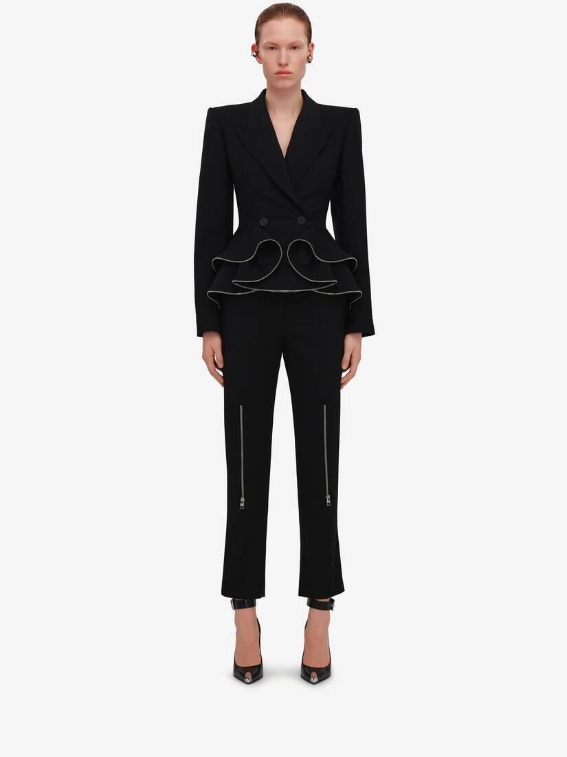 Zip Detail Long Cigarette Trousers in Black | Alexander McQueen PT