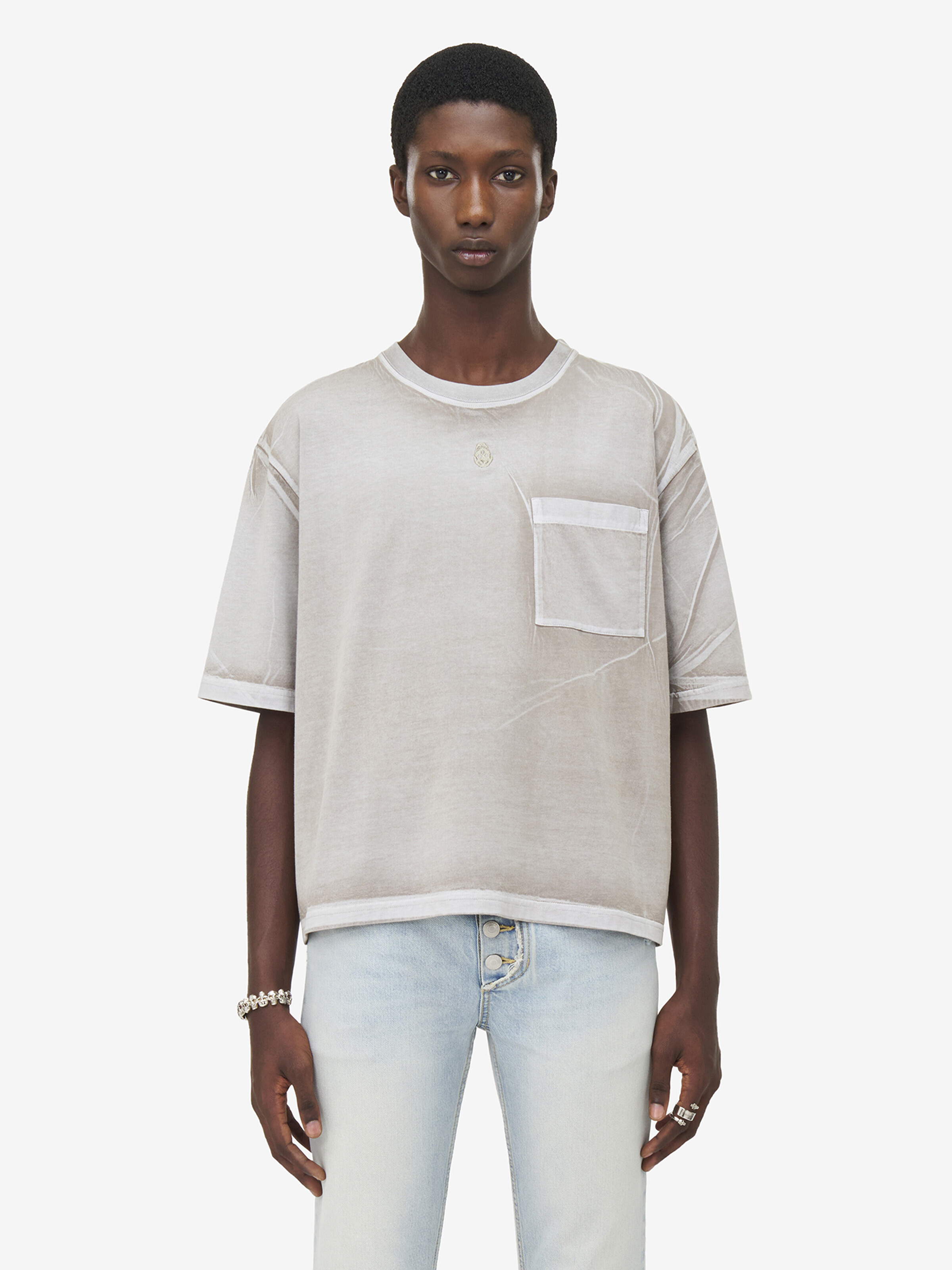 Alexander Mcqueen Overdyed Cropped T-shirt In Gray