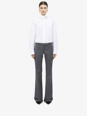 Women's Herringbone Bumster Trousers in Grey & Silver
