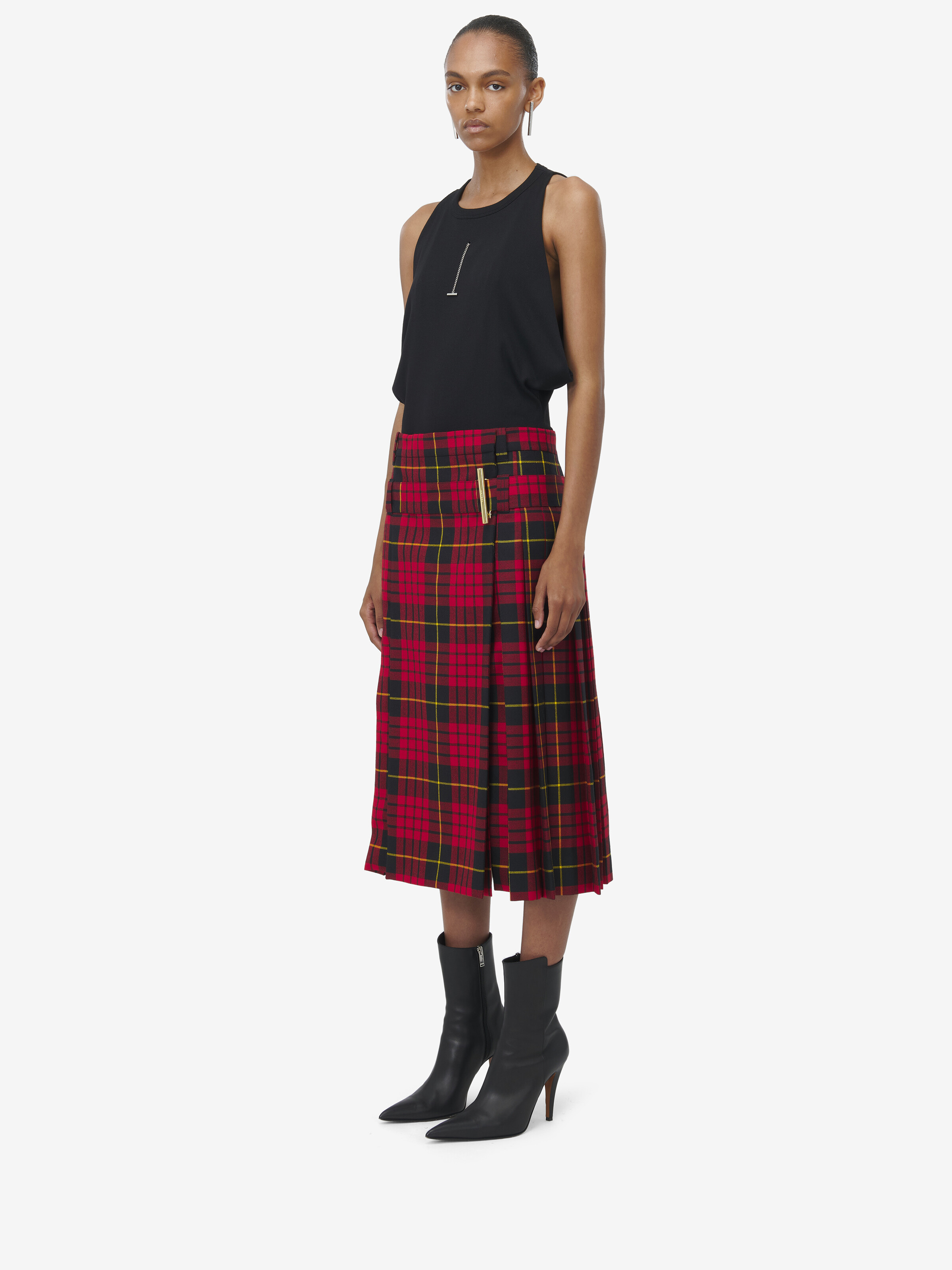 Women's MacQueen Tartan Kilt Skirt in Red/Black/Yellow in 100% Wool | Alexander McQueen - image 4