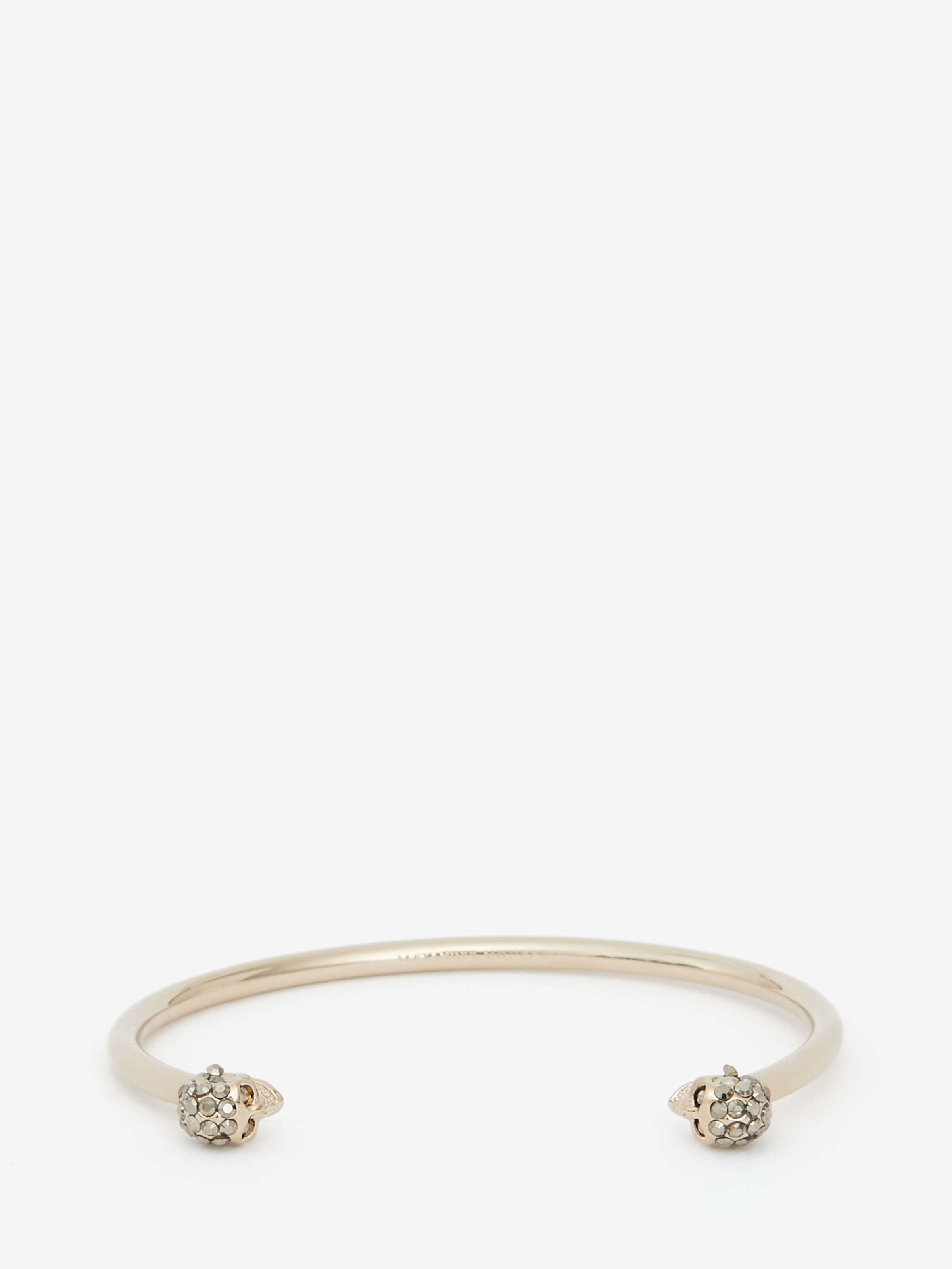 Alexander Mcqueen Thin Jeweled Twin Skull Bracelet In Metallic