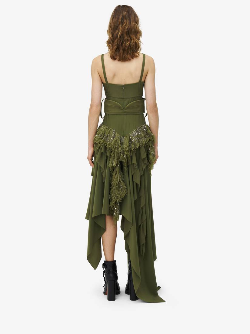 Shredded Embroidery Asymmetric Dress