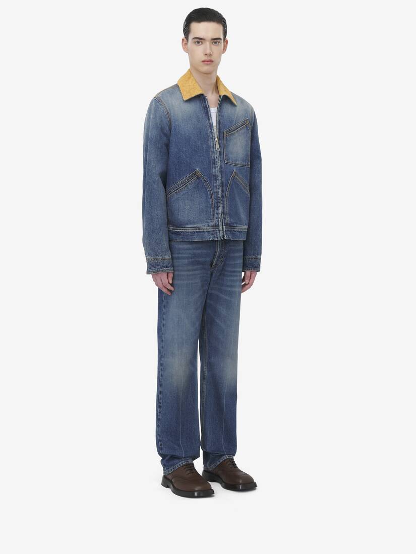 Veste en Denim À Col en Veau Velours