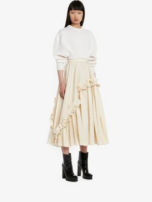 Asymmetric Gathered Skirt in Calico | Alexander McQueen US