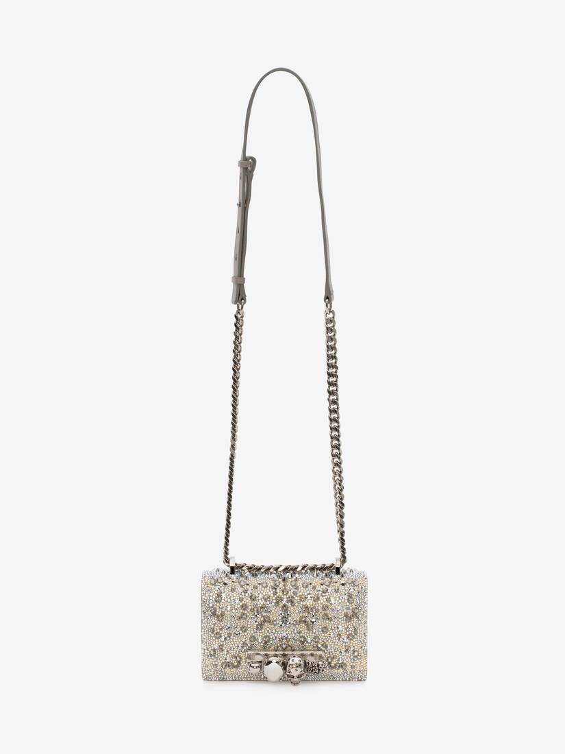 Alexander Mcqueen Four-ring Skull Spike Crystal Clutch Bag In White