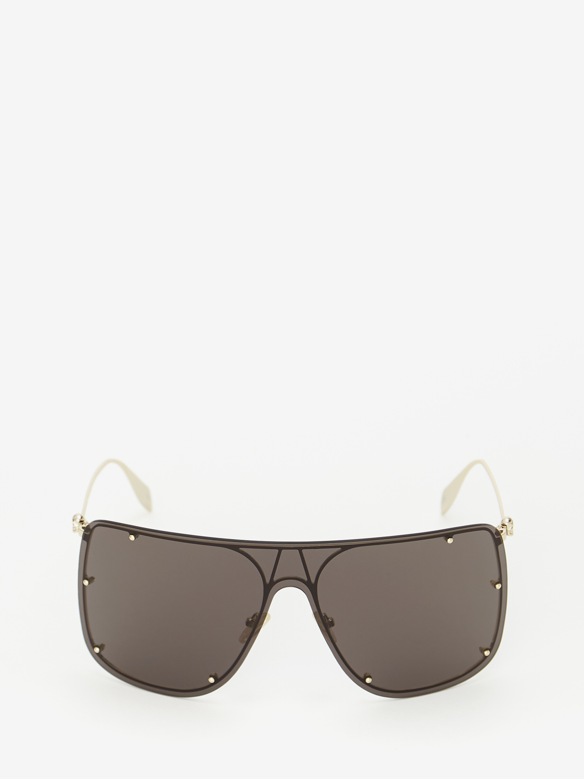 Shop Alexander Mcqueen Skull Mask Sunglasses In Gold/grey