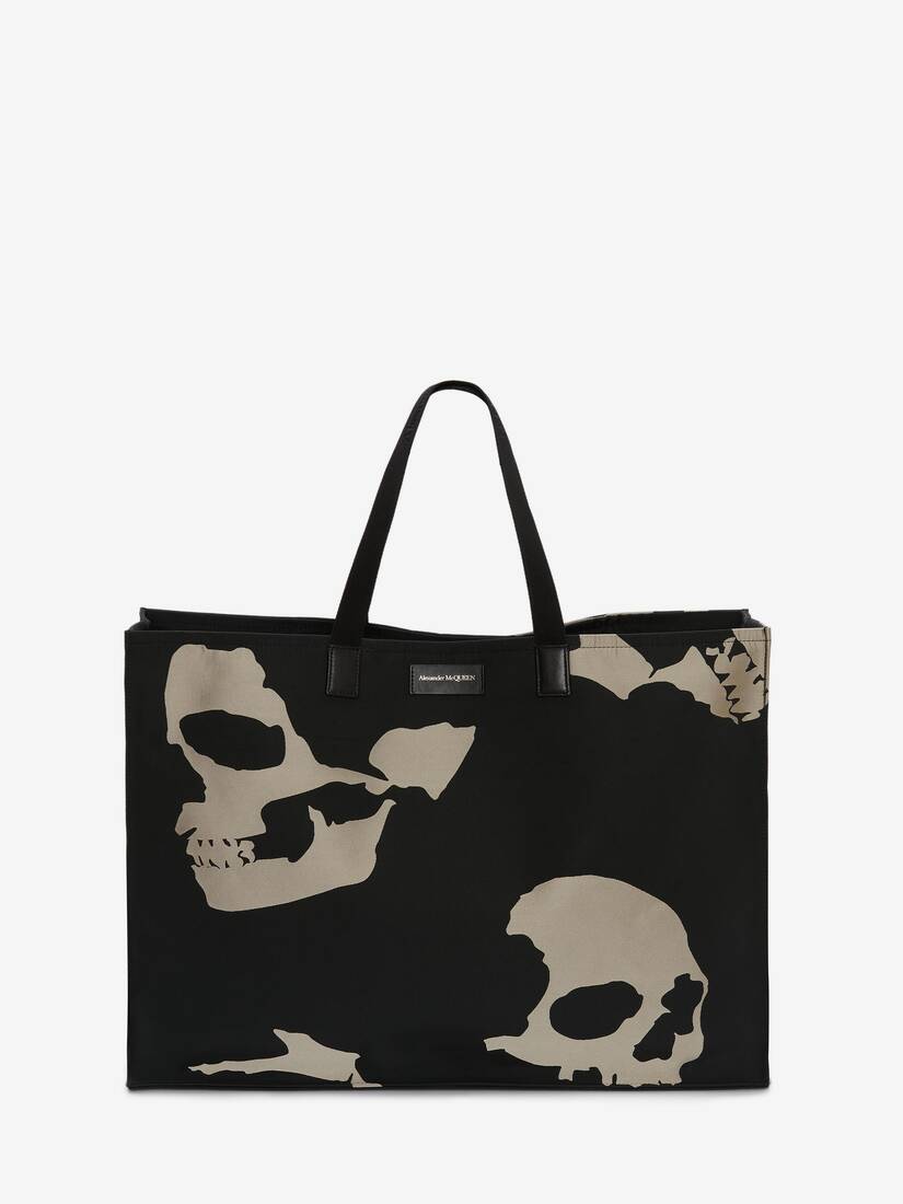 Camouflage Skull East West Tote in Black/off White