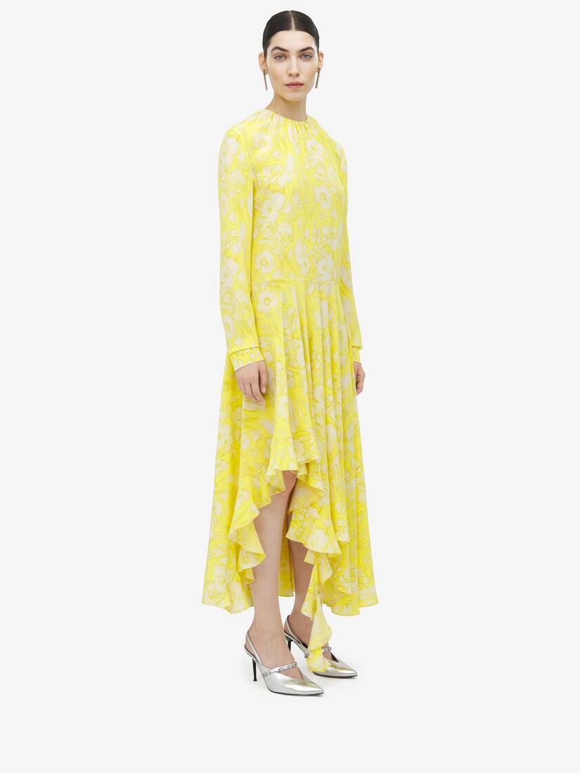 Warped Floral Asymmetric Dress