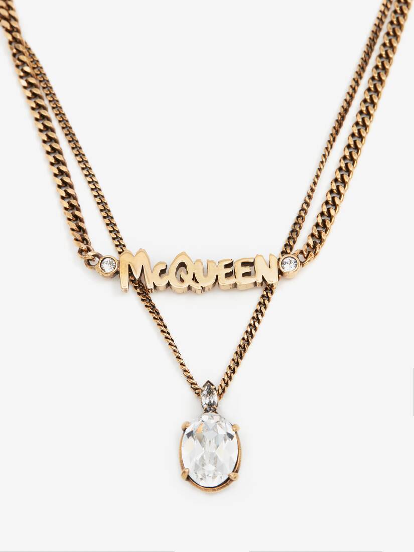 Women's McQueen Graffiti Chain Necklace in Gold