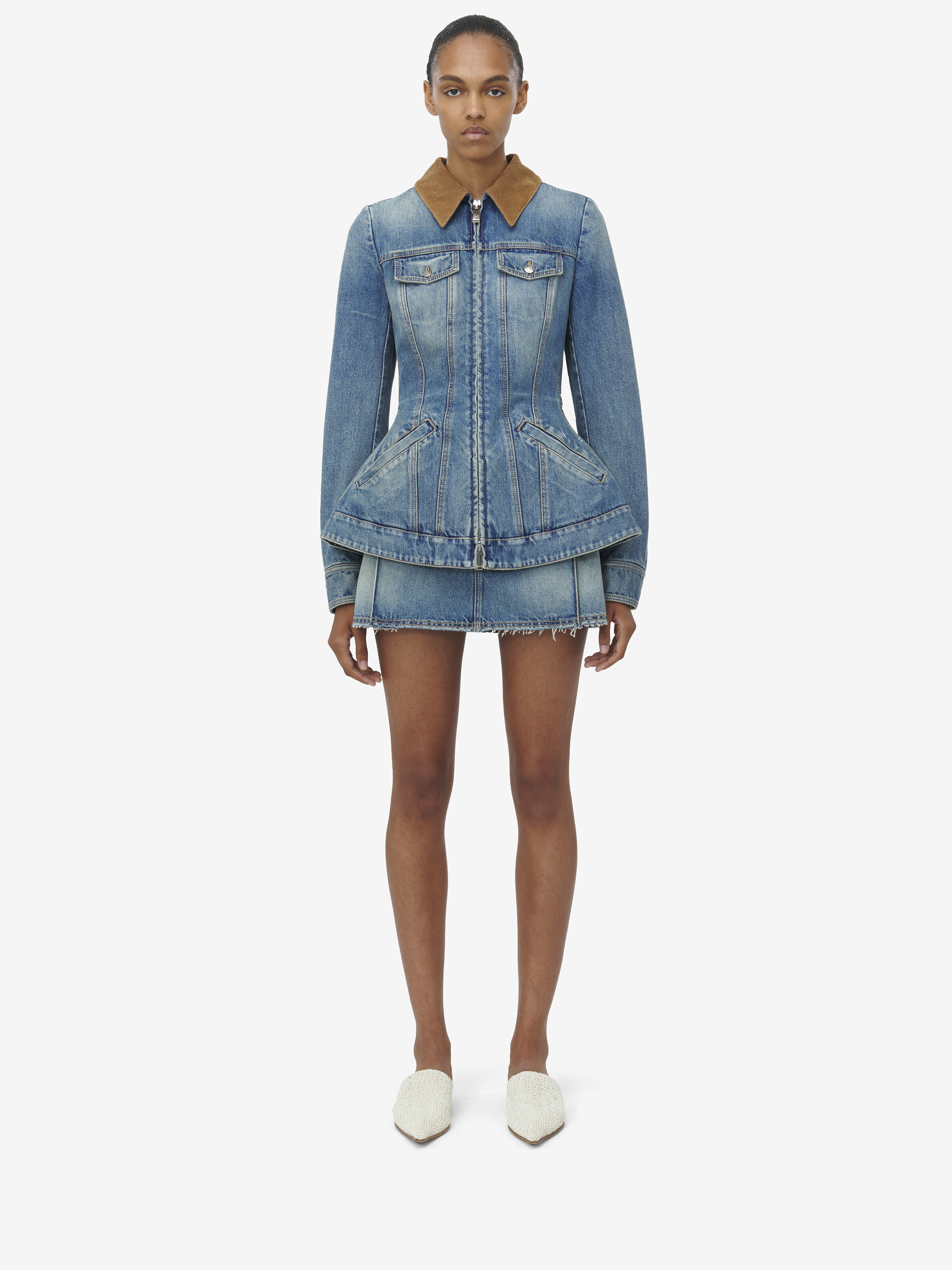 Women's Peplum Denim Jacket in Stone Washed in Cotton | Alexander McQueen - image 2