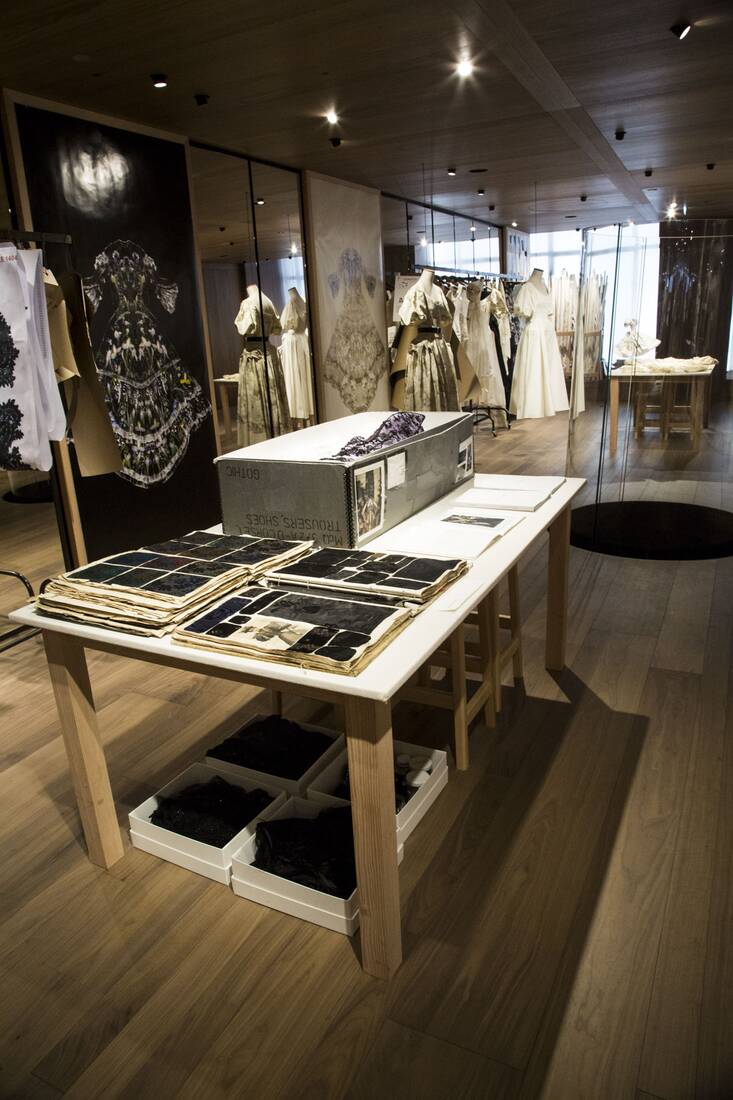 The Alexander McQueen flagship store features a study space for students