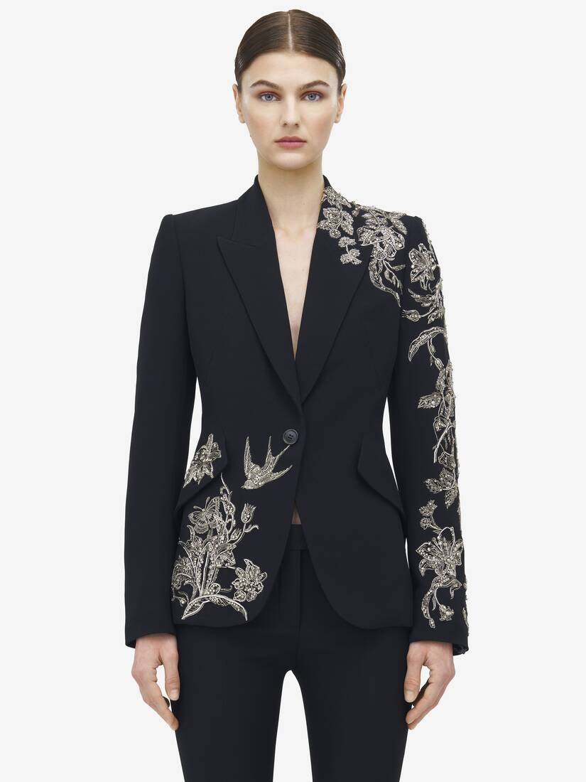 Jacke mit silberner Tattoo-Stickerei