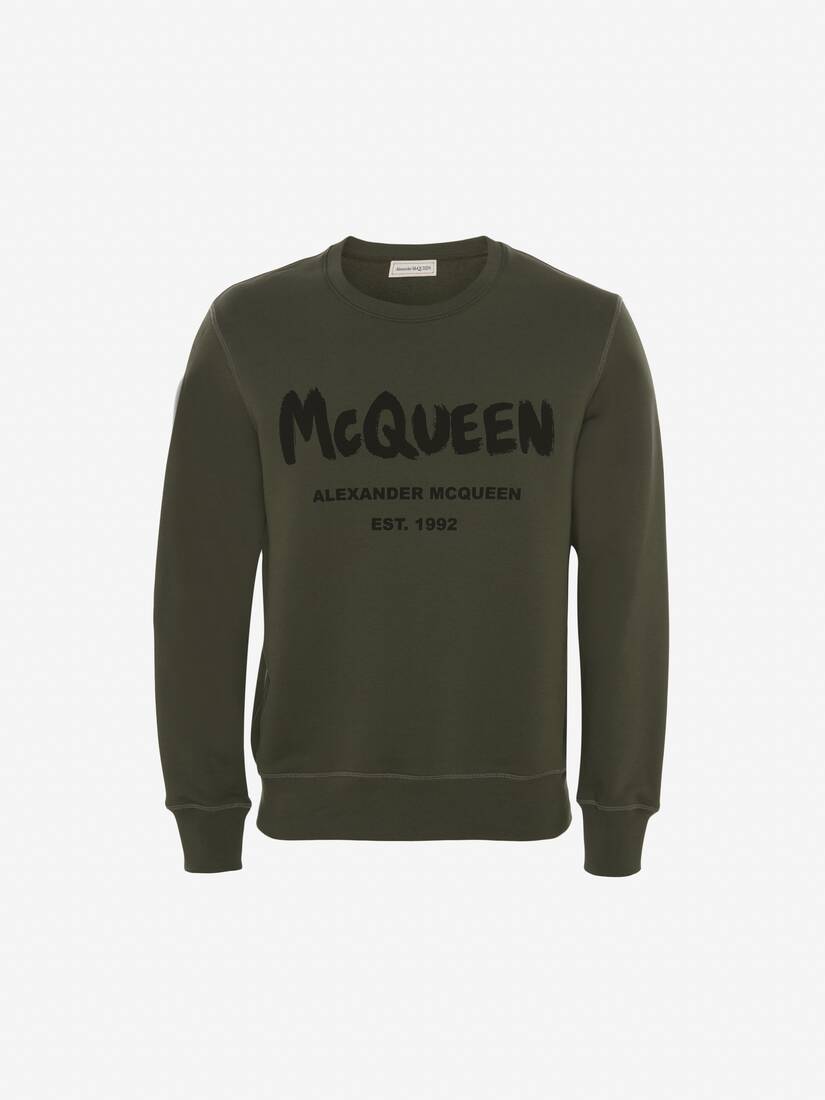 McQueen Graffiti Sweatshirt in Khaki | Alexander McQueen US