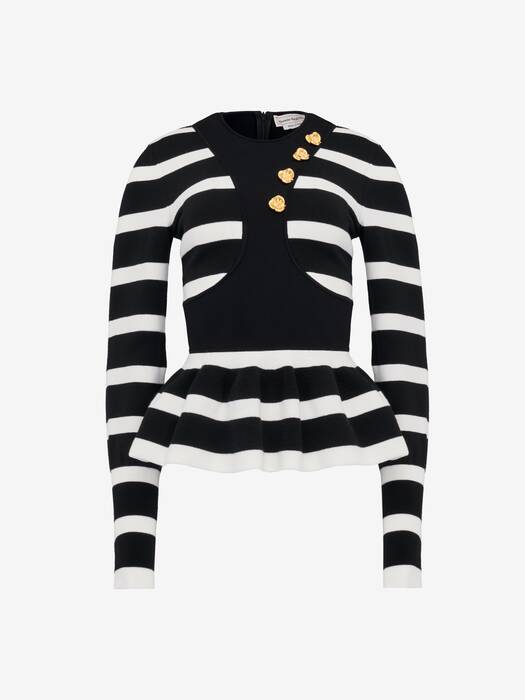 バッキー Women's Striped Peplum Jumper in Black | Alexander McQueen US