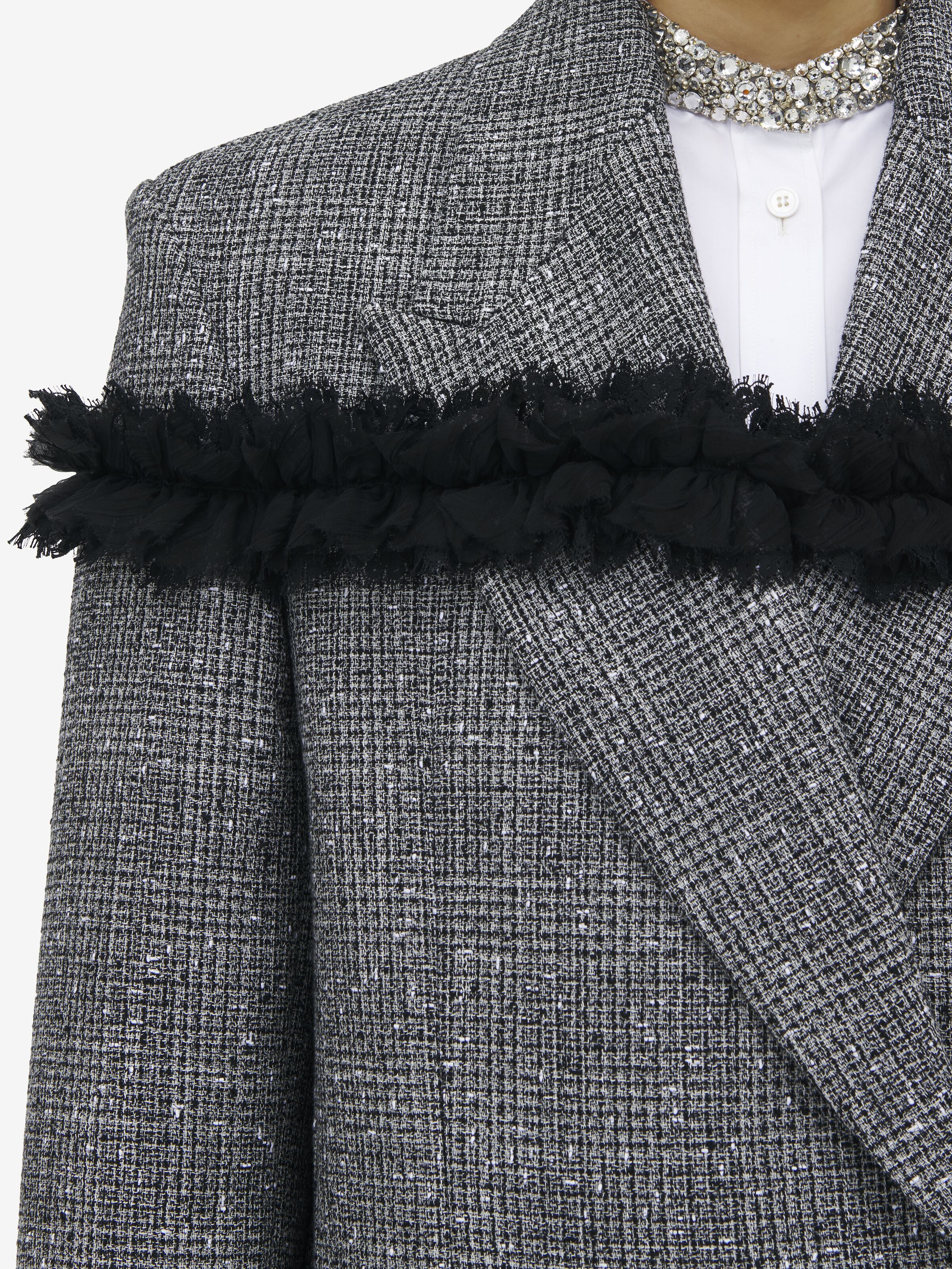 Slashed Creponne Detail Tweed Check Coat