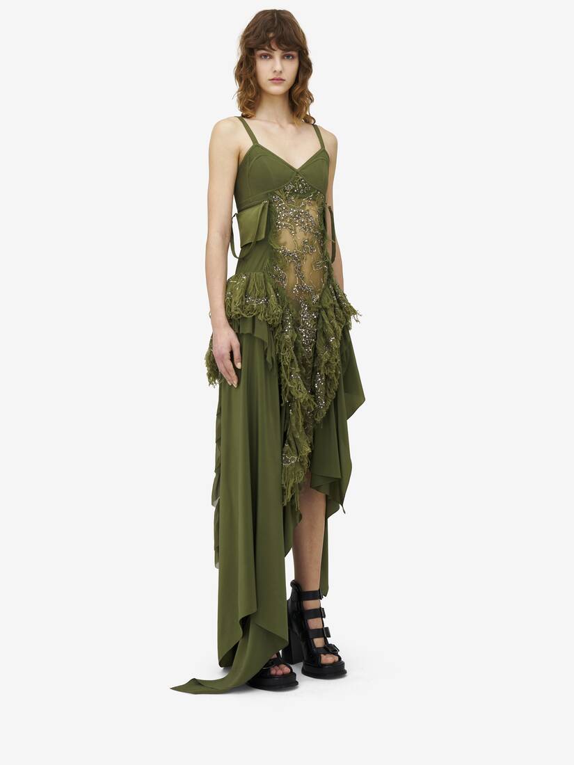 Shredded Embroidery Asymmetric Dress