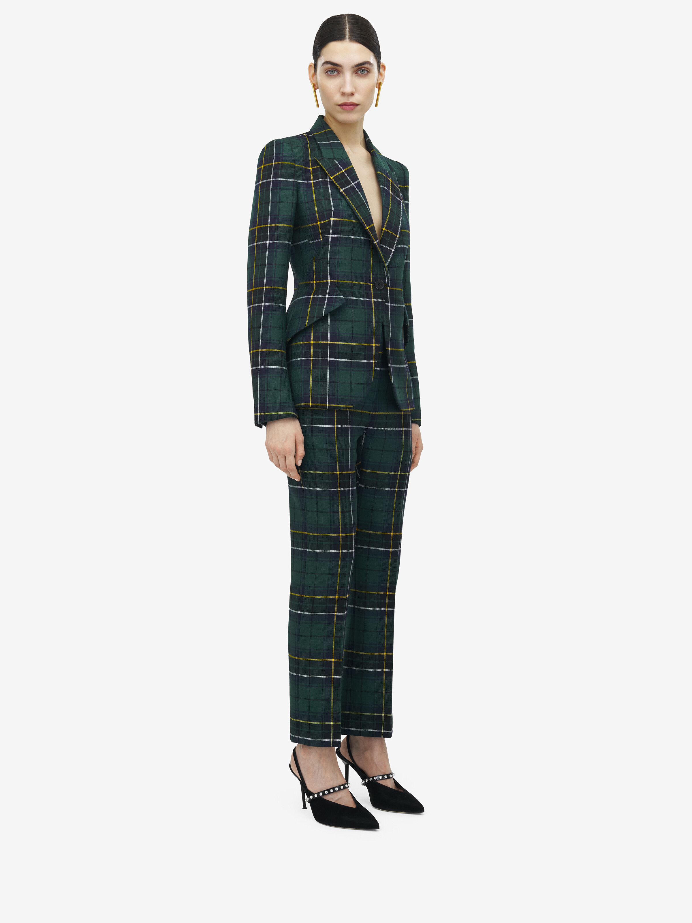 Wool Tartan Peak Shoulder Jacket