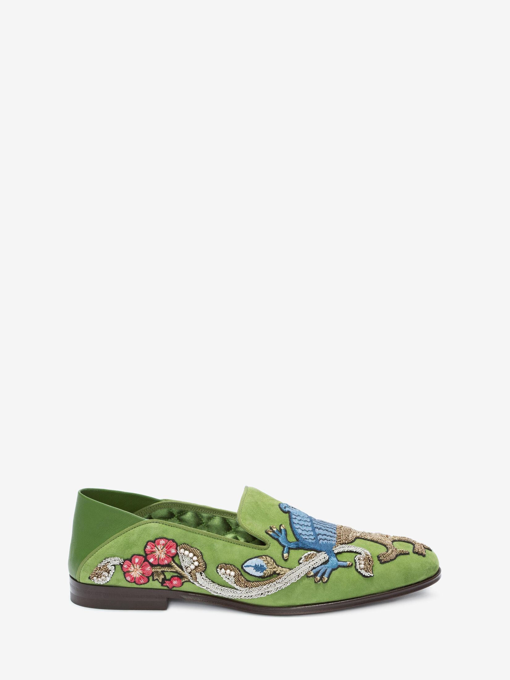 Embroidered Slipper in Green/Multicolour | Alexander McQueen US