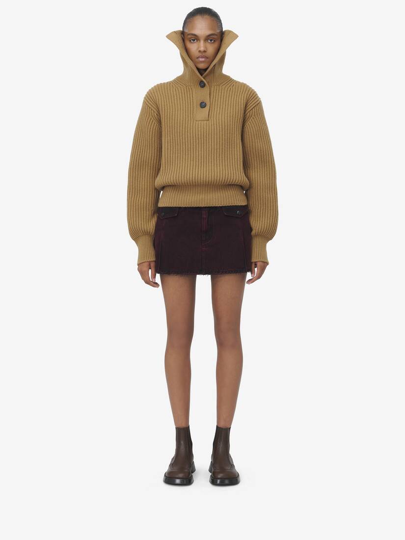 Funnel Neck Buttoned Neck Jumper