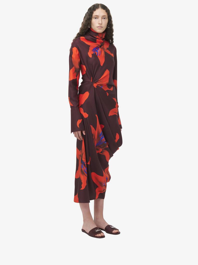 Asymmetrisches Kleid mit Flame Lily-Motiv