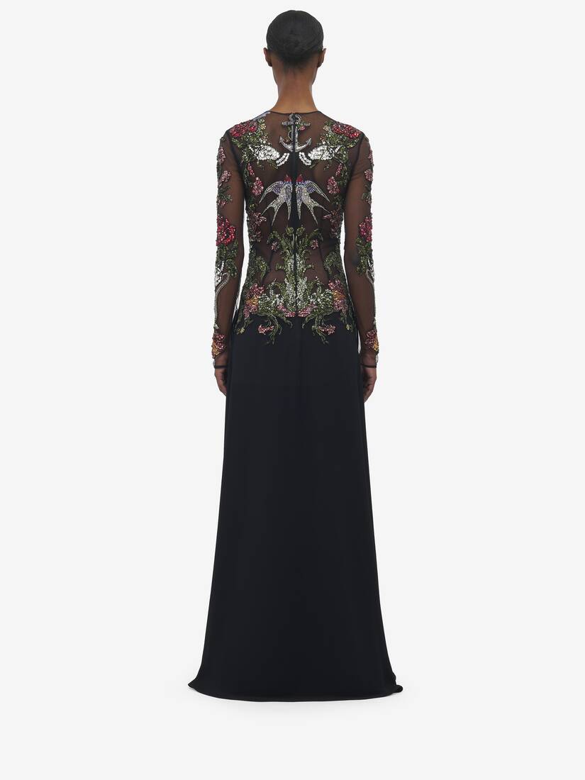 Tattoo Embroidery Evening Dress