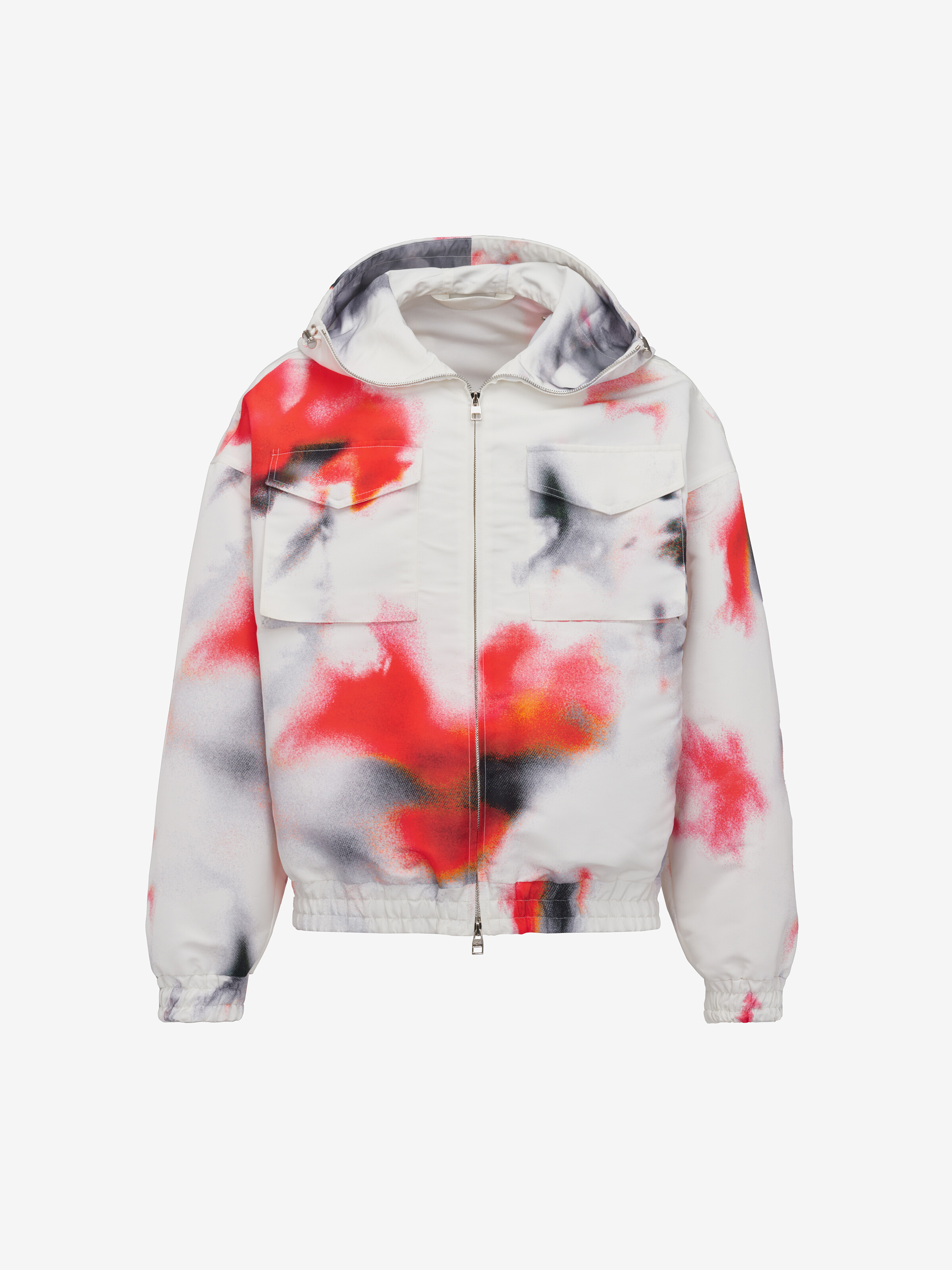 Men's Obscured Flower Windbreaker in White/Red in 100% Polyester | Alexander McQueen - image 1