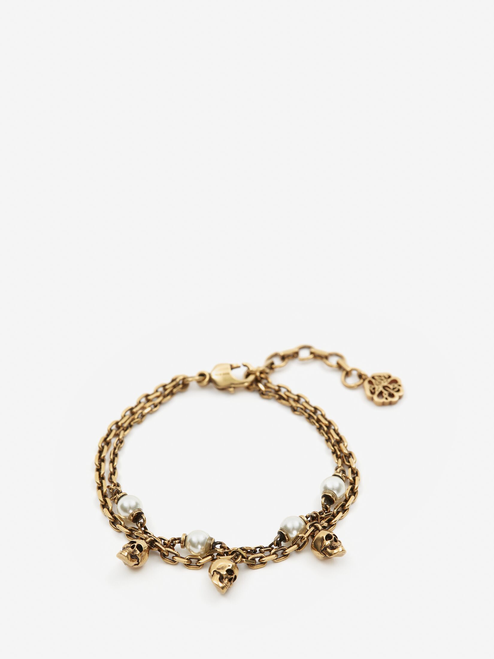 Pearl Skull Chain Bracelet in Antique Gold | Alexander McQueen US