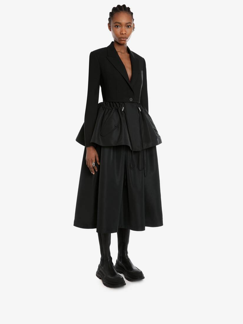 Drawstrings Gathered Midi Skirt in Black