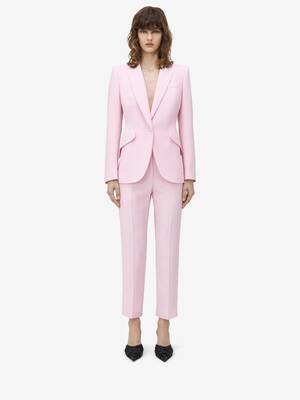 パンツ ALEXANDER MCQUEEN PASTEL PINK CREPE CIGARETTE PANT Women's Leaf Crepe Cigarette Trousers in Pink | Alexander