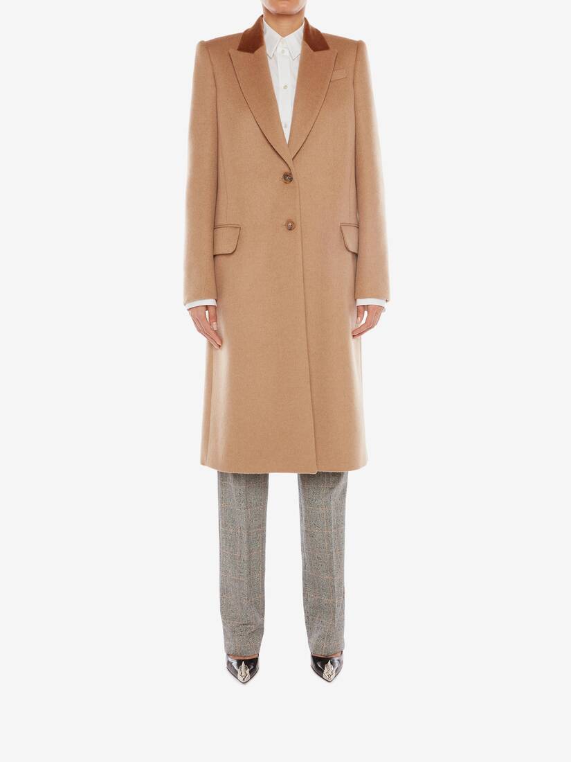 Single Breasted Camel Coat in Camel Alexander McQueen US