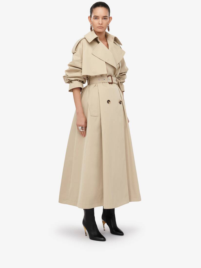 Women's Military Trench Coat in Pale Beige