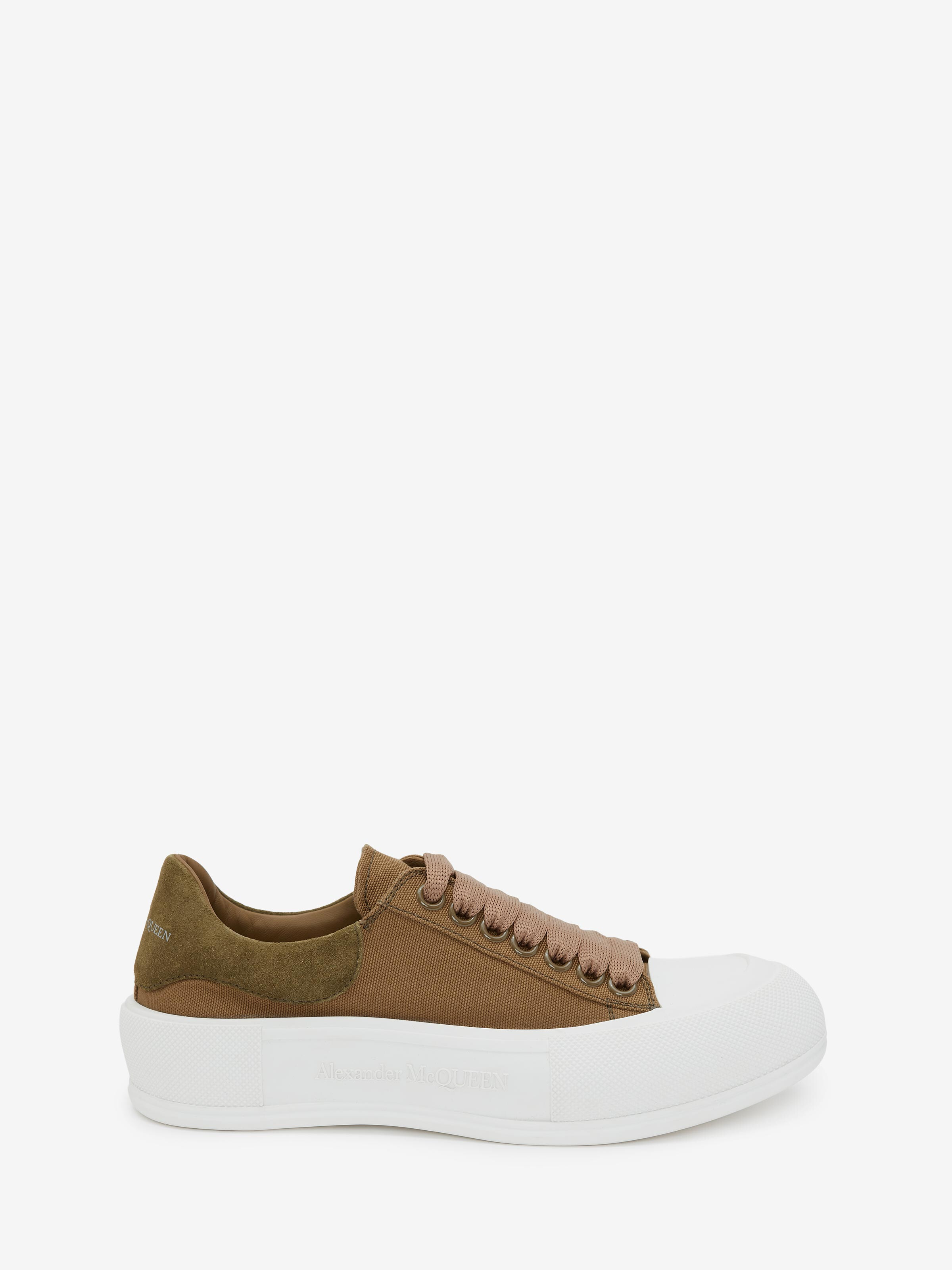 Alexander Mcqueen Deck Lace Up Plimsoll In Khaki/white