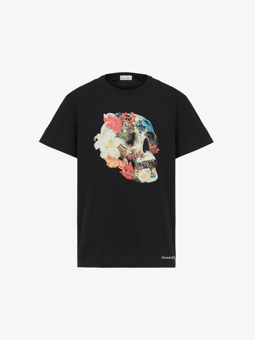 Floral Skull T-shirt in Black/Multicolor | Alexander McQueen US