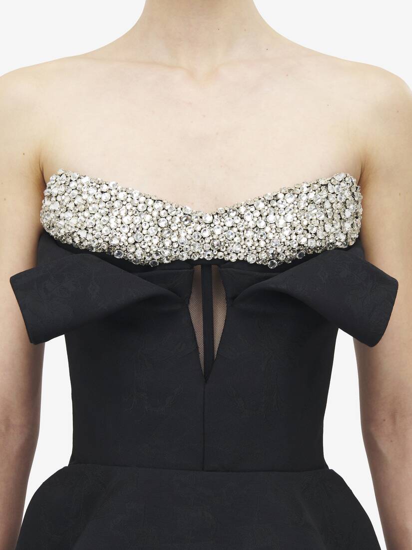 Top a corsetto senza spalline con ricamo di cristalli