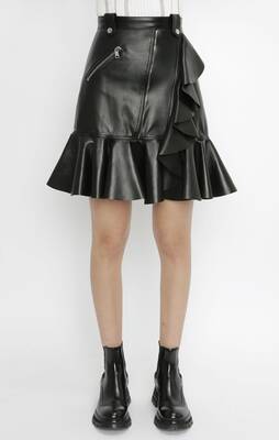 Leather Mini Skirt with Ruffle Detail