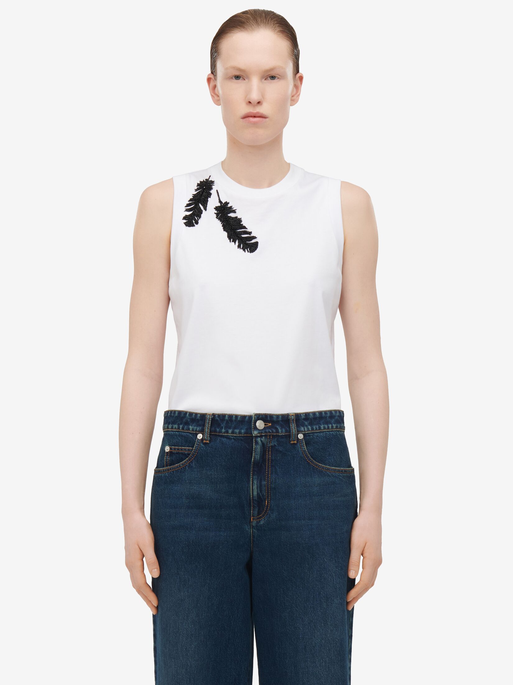 Feather Embroidery Tank Top