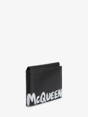 McQueen Graffiti Threefold Card Holder in Black/White | Alexander 