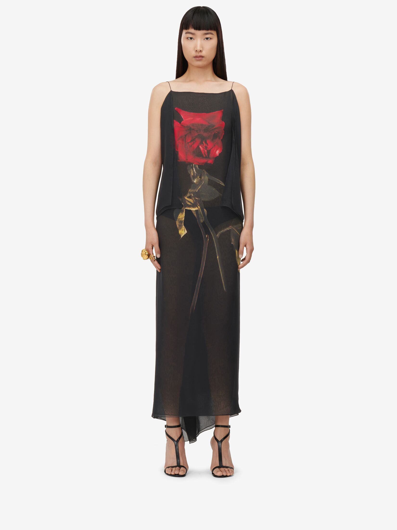 Trägerkleid aus Chiffon mit Shadow Rose-Motiv
