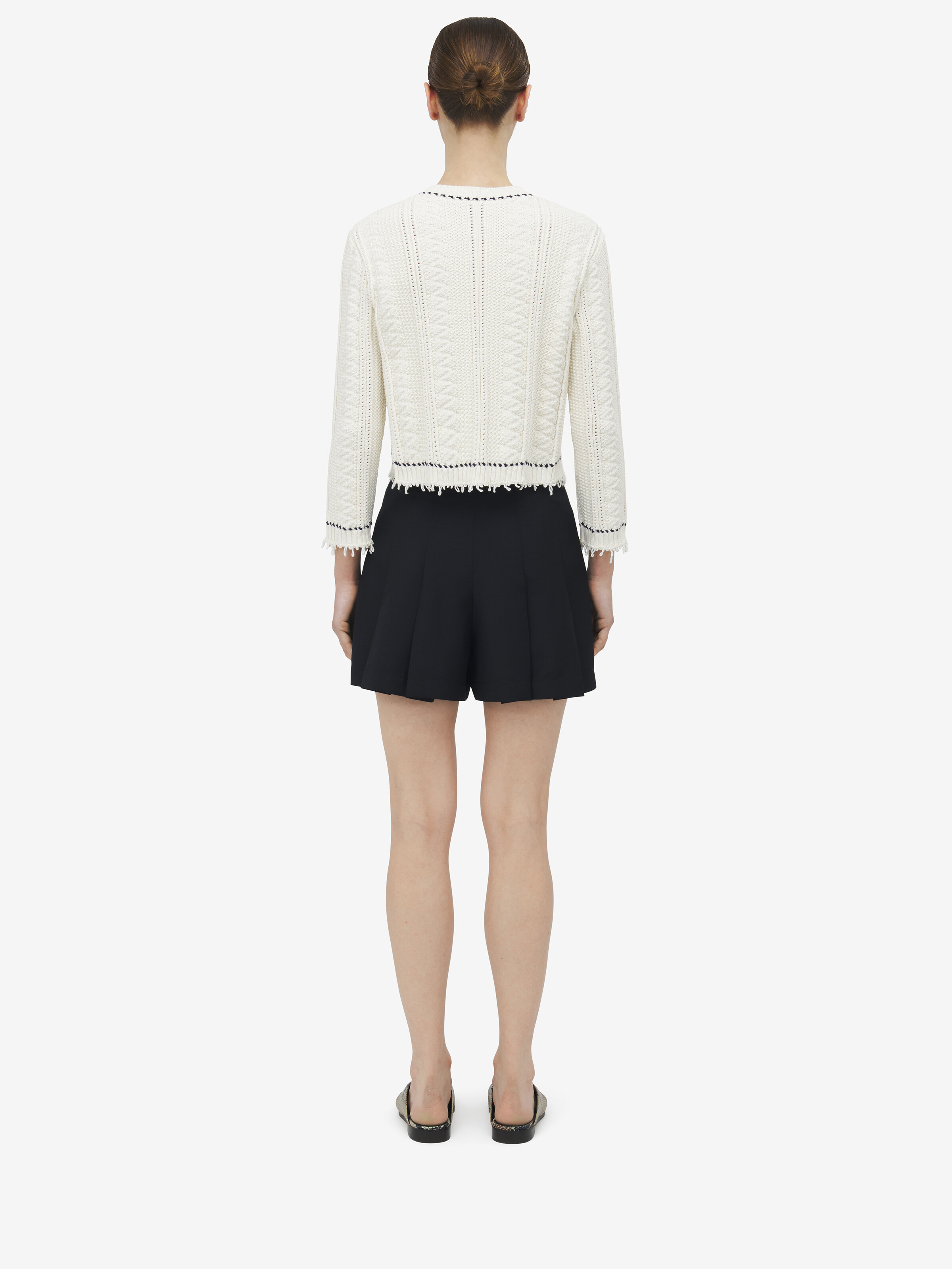 Women's Textured Cardigan in Ivory in 67% Cotton, 32% Polyamide, 1% Elastane | Alexander McQueen - image 4