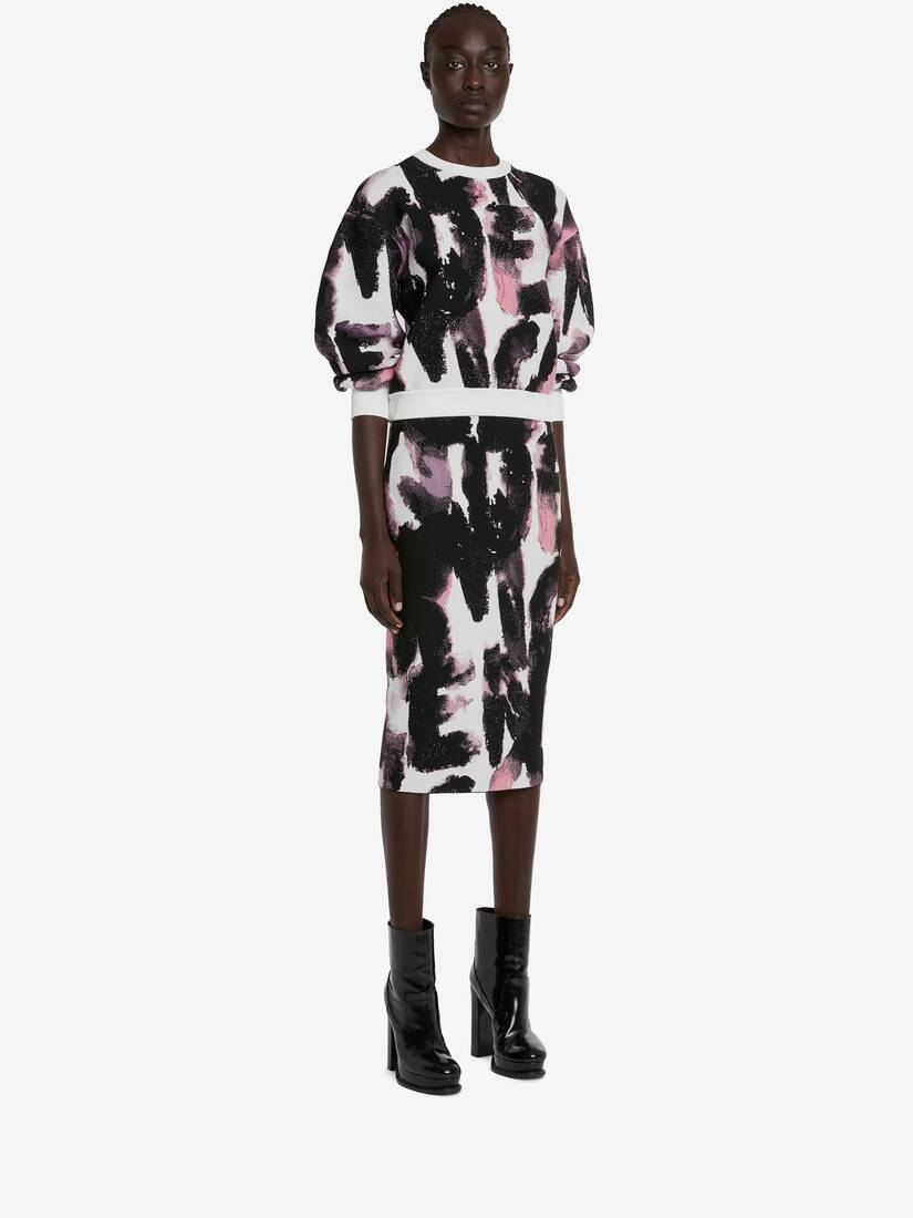 Watercolour Graffiti Jacquard Jumper in White/Multicolour Alexander