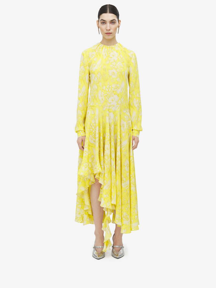 Warped Floral Asymmetric Dress